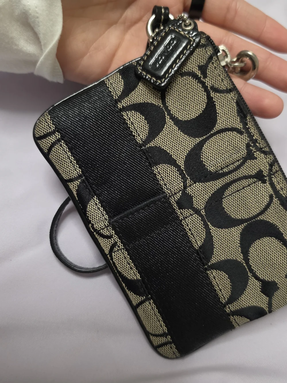 Coach Signature Canvas Hobo Bag in Black/Tan with Matching Pouch